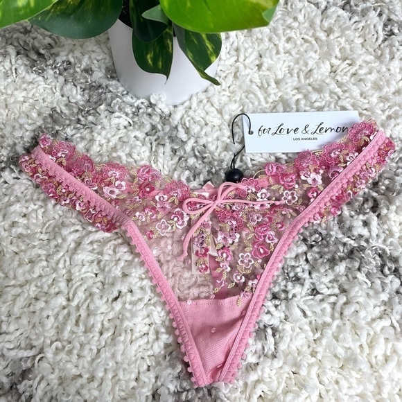 FOR LOVE & LEMONS Fan Floral Thong Panty XXS - Picture 2 of 8